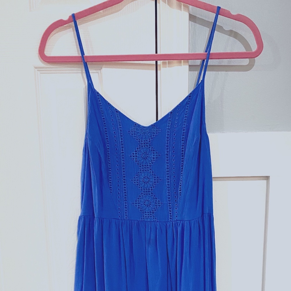 Flowy Sleeveless Blue Eyelet Summer Dress